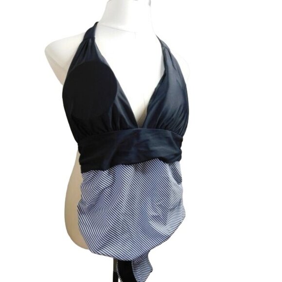 Size XL Black White Striped Halter Style One Piece Swimsuit NEW - Picture 2 of 2
